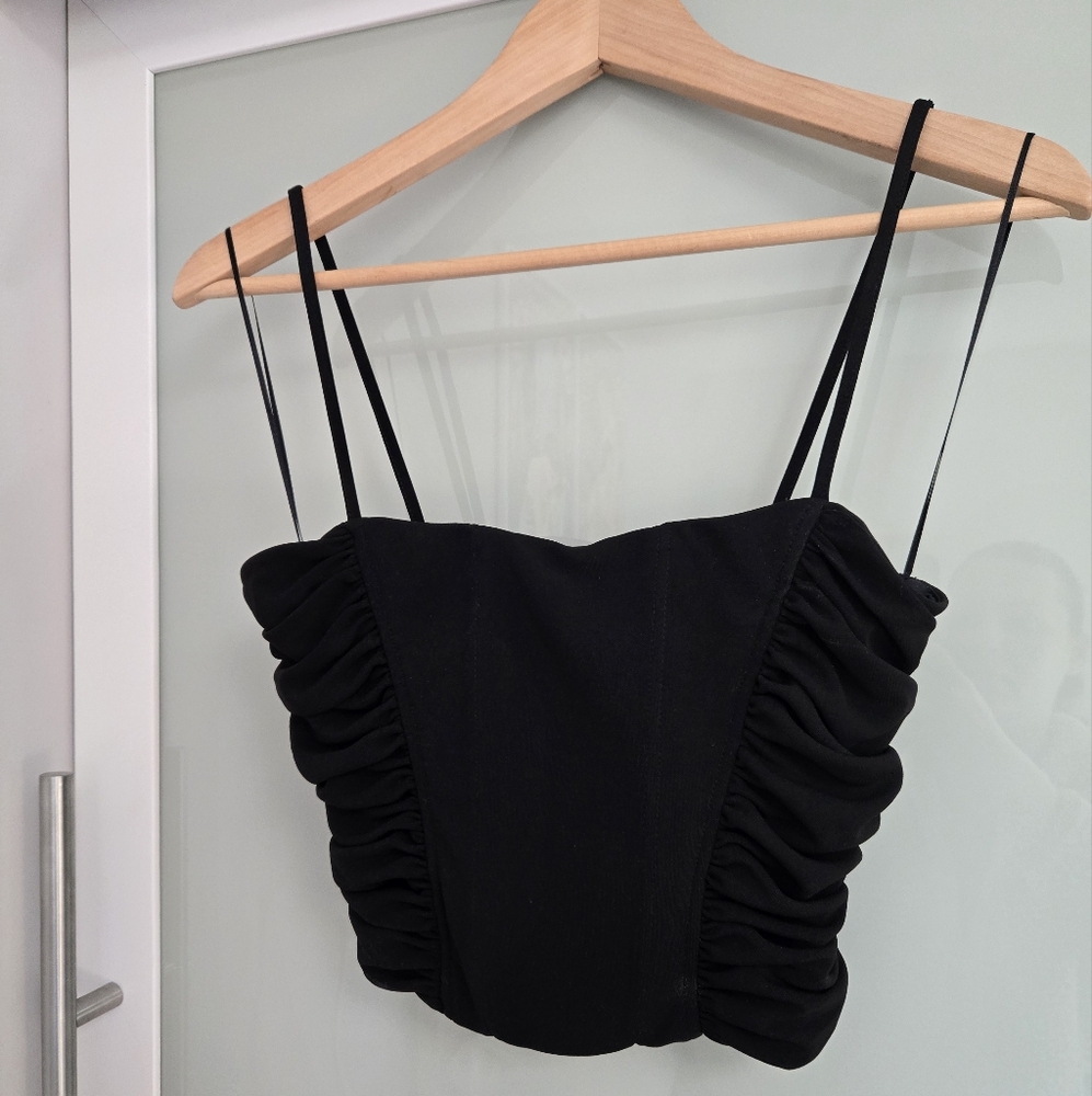Zara Black Corset Style Cropped Tank Top Size Small